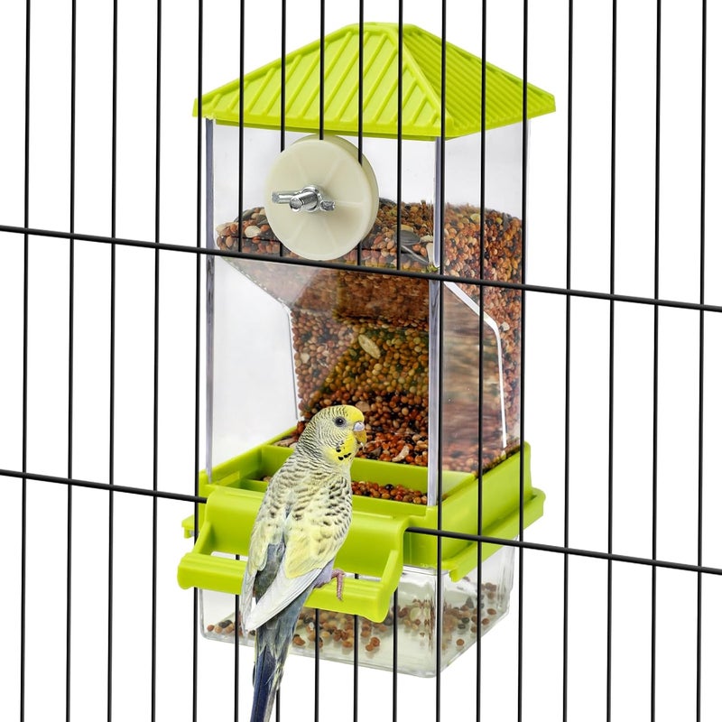Rypet No Mess Automatic Bird Feeder for Cage,Transparent Acrylic Parrot Seed Feeders,Food Container for Cage,Parrot Feeder Cage Accessories for Small and Medium Lovebirds Parakeets Cockatiel Finch - Image 1